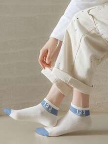 1/5/10 双随机发货 女士蓝色小熊和字母条纹中筒袜 - 彩色 - 查看 2