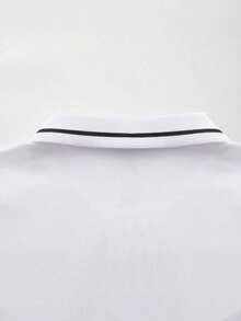 1pc Men Plus Size Casual Solid Color Button-Up Collar Long Sleeve Polo Shirt, Suitable For Spring/Autumn, Fall - White - View 5