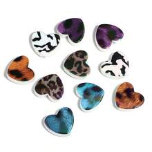 10 hạt hình trái tim họa tiết da báo kẻ caro phủ UV Acrylic, Phụ kiện trang sức tự làm, Màu sắc ngẫu nhiên - Nhiều màu - Xem 10