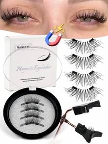 MAGEFY 2 Pairs Manga Reusable Magnetic Suction False Eyelash Mixth Kit,Equipped With Magnetic Clips+With 5 Pcs Eyelash Curler,1 Boxes Magnetic False Eyelashes+1 Boxes Magnetic Half Eye False EyelashesNatural Looking - 眼尾拉長款 - 查看 10