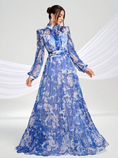 YISIKADO Tie Dye Chiffon Long Sleeve Women Dress Wedding Anniversary Music Festival Family Cocktail Party Vacation, Formal, Gown, For Evening, Wedding Guest