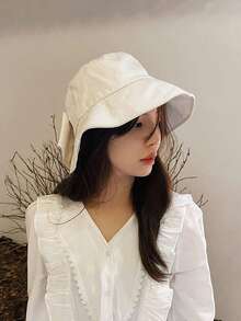 1pc Women's Oversized Brim Hat, Summer Japanese Style Bucket Hats, Casual Sun Protection Bow Bucket Hat, Versatile - Beige - View 7