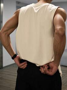 男士休闲海鸥印花背心，夏季 - 杏色 - 查看 2