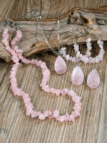 Boho-Chic 6pcs Amethyst Jewelry Set - Natural Stone Necklace & Earrings, Perfect For Casual Attire & Gifting - Multicolor - View 6