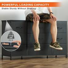 EnHomee Dresser TV Stand With 9 Drawers For 60'' TV Stand For Bedroom Long Dresser For Bedroom Wide Dressers & Chests Of Drawers, Sturdy Metal Frame & Wood Top, Living Room, Closet, Grey - 灰色 - 查看 5