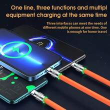1 条 120W 三合一多功能快速充电 Geeky 数据线，兼容 17/16/15/14/13/12/11 Pro Max Pro Plus/XS/XR/8/7/6、iPad、S24/S23/S22/S21 Ultra Plus 系列 - 彩色 - 查看 3
