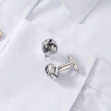 1 Pair Fashionable Personalized Minimalist Business Style Stainless Steel Geometric Braided Cufflinks, Suitable For Groom And Groomsmen Suit & Shirt Cuff Accessories, Father's Day And Wedding Season Gift (No Gift Box)