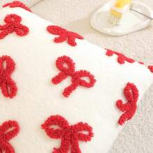 1 件可爱提花蝴蝶结图案柔软毛绒装饰枕套（仅枕套，无枕芯）