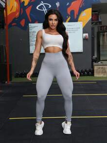 Sport Studio Seamless High Waisted Shapewear Leggings In Solid Color - Màu Xám nhạt - Xem 4