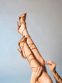 Ellas Online Women's High Heel Lace-Up Sandals - 橡木 - 查看 1