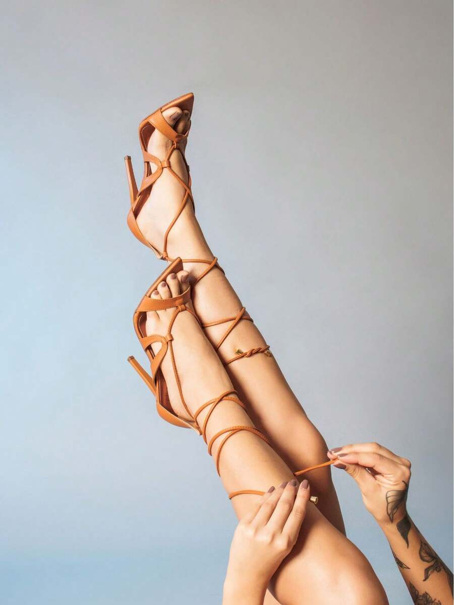 Ellas Online Women's High Heel Lace-Up Sandals - 橡木 - 查看 1