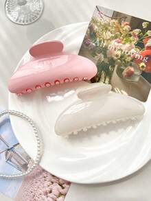 2pcs Jelly Shiny Sweet Pink & White Minimalist Elegant Semi-Circular Hair Claw Clips, Suitable For Spring/Summer Hair Jaw Clip Hair Clamps Hair Clutch Hair Catcher Clip, Casual Fall Winter Hair Clip Hair Accessories For Women For Vacation Outfits Woman - Multicolor - View 1