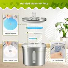 1 Pc 2.2L Stainless Steel Pet Water Fountain, Automatic (Power Adapter Not Included) - Multicolor - View 3