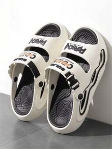 Men's White Sports English Text Print Colorblock Fashion Sandals, Suitable For Vacation & Outdoor - Light White - View 2