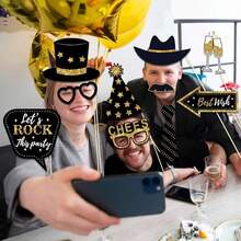 36pcs Black Silver Birthday Photo Booth Props Happy Birthday Party Favors Supplies For Women Men Birthday Party Props Decoration