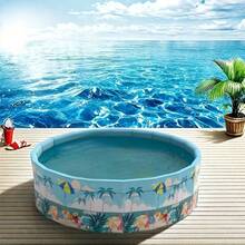 حوض سباحة دائري عائلي استوائي قطعة واحدة - من البي في سي، بدون حاجة للنفخ، قابل للطي للتخزين السهل، مثالي لتجمعات الأماكن المفتوحة واللعب الداخلي، بتصميم شجرة النخيل الزرقاء، حوض استرخاء | حوض صيف، حوض بي في سي، قطع طفو - متعدد الألوان - مشاهدة 1