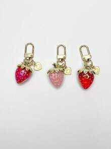 1pc Cute Strawberry Keychain, Heart-Shaped Small Ornament Bag Charm Key Chain Decor Gift For Girls, Woman Wallet Key Holder, Phone Charm, Car Keyring, Sturdy & Portable For Daily Use, Shopping, School - Multicolor - View 11