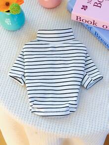 PETCIRCLE 1 件适合小型犬和幼犬的宠物衣服，可爱心形设计黑白条纹汗衫 - 黑色 - 查看 5