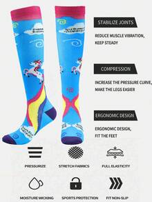 5 Pairs/1 Pair Women Cute Animal Pattern Compression Socks, Fashion Professional Outdoor Sports Micro-Compression Socks Suitable For Running, Cycling, Skipping, Camping, Hiking - Multicolor - View 6
