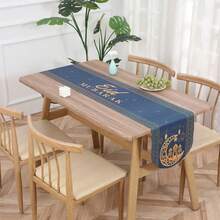 1pc Black & Golden Moon Themed Party Table Runner, Unique Polyester Table Cloth For Holiday & Dinner Decor - Multicolor - View 5