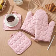 4pcs/Set Long/Short Duck Bill & Heart Shaped Oven Mitts & Pot Holders, Extra Thick And Heat Resistant Up To 500 Degrees, Kitchen Set