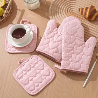 4pcs/Set Long/Short Duck Bill & Heart Shaped Oven Mitts & Pot Holders, Extra Thick And Heat Resistant Up To 500 Degrees, Kitchen Set