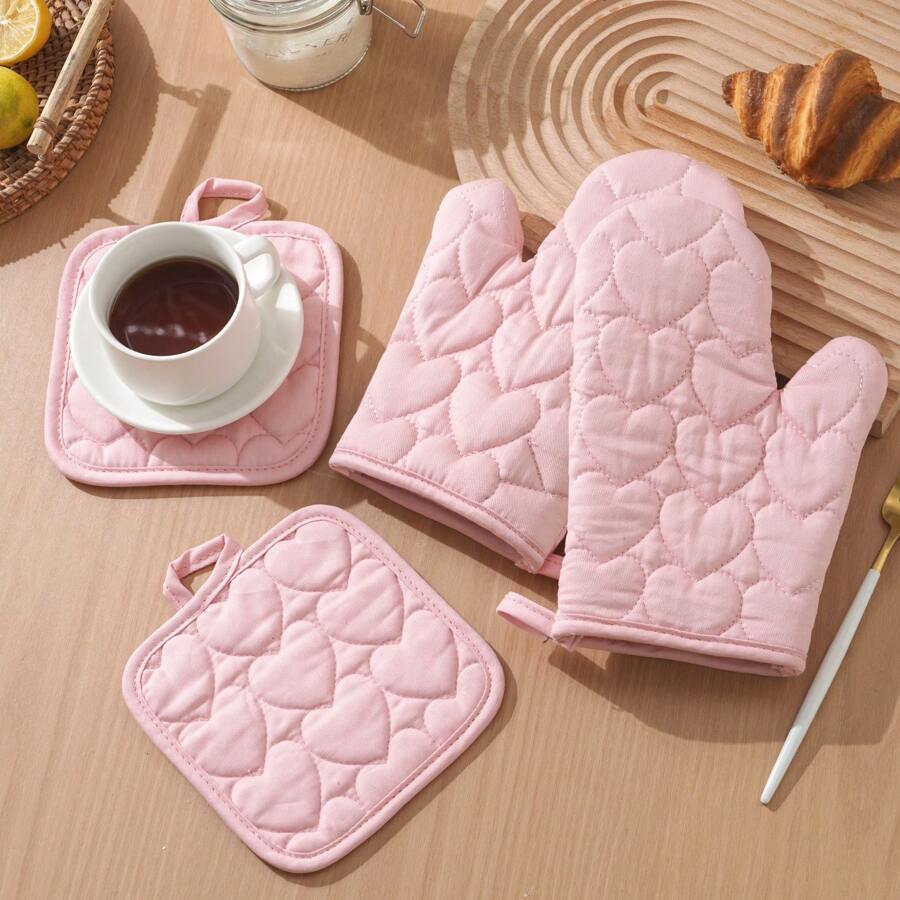 4pcs/Set Long/Short Duck Bill & Heart Shaped Oven Mitts & Pot Holders, Extra Thick And Heat Resistant Up To 500 Degrees, Kitchen Set