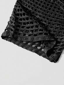 Plus Size Solid Color Hollow Out V-Neck Casual Knit Cover Up Sweater