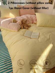 Juego de ropa de cama de 3 piezas en tono amarillo claro y rosa claro que incluye 1 edredón y 2 fundas de almohada, para dormitorio o habitación