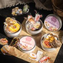 100张/包铁盒贴纸、食品罐系列、精美烘焙饮料主题PET贴纸、剪贴簿用品、装饰笔记本、相框、手机壳、水杯、垃圾桶、文具盒、DIY个性贴纸、学校用品、返校