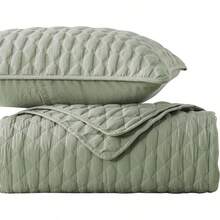 Blue Quilt King Size Bedding Sets With 2 Pillow Shams, Lightweight Soft Bedspread Coverlet, Quilted Blanket Thin Comforter Bed Cover All Season, 3 Pieces, 104x90 Inches, All - Season Bedding - 綠色(黃綠色調) - 查看 2