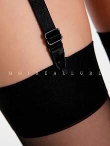 Sexy Lace One-Piece Garter Stockings, Romantic Lingerie Women Thigh High Stockings With Garter Belts - Black - View 2