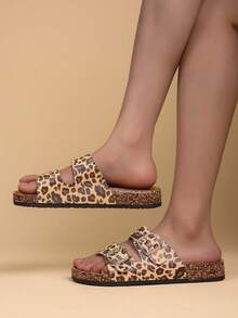 Ladies' Cork Insole Sandals - Comfortable Double Buckle Elastic Band Sandals, With Real Leather Insole, Suitable For Women - Brown - View 4