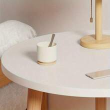 Semplice tavolino da comodino in legno rotondo con cornice in legno massiccio, mobile da piccoli spazi come tavolo da caffè laterale, per reception, ufficio, soggiorno, camera da letto