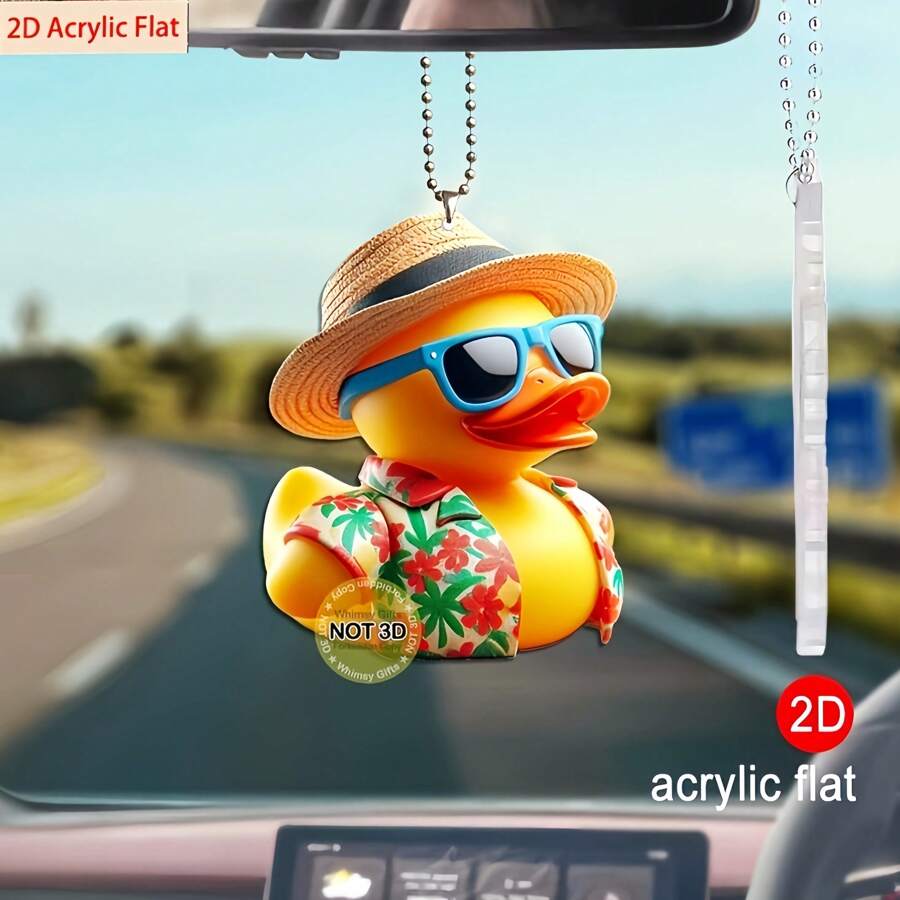 Pingente de Pato de Borracha de Cristal Plano 2D de Acrílico, Decorações Multifuncionais, Material de Cristal com Função de Chaveiro, Adequado para Espelho Retrovisor de Carro ou Bolsa, Dia das Mães, Dia dos Pais, Presente de Temporada de Formatura