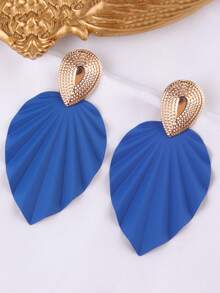 1 Pair Exaggerated Metallic Colorful Leaf Design Chic Earrings For Women - Blue - View 10