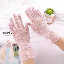 1 Pair Of Elegant White Lace Fingerless Women's Gloves - Breathable Mesh And Floral Pattern, Elastic Fit, Decorative Wedding Bride Gloves With Ruffled Cuffs, Perfect For Summer Outings, Lace Gloves - 黑色 - 查看 8