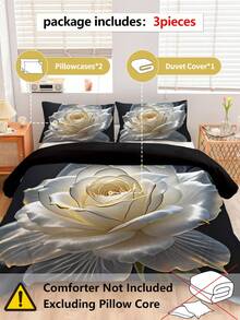 3 件套白色花朵羽绒被套（包括：1 个拉链羽绒被套 + 2 个枕套，不含内衬），涤纶面料，柔软舒适的床上用品套装，适用于卧室、宿舍、度假、露营，可机洗 - 彩色 - 查看 2