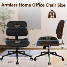 CLATINA Armless Home Office Chair, Desk Chair With Wheels, Adjustable Height Reading Chair, Leather Mid Back & Swivel Computer Chair, Modern Walnut Chair With Back For Studio Meeting Room(Black)