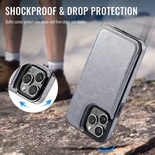 Wefor Ốp điện thoại kiêm ví da thật cao cấp, tương thích với iPhone 16e/16/15/14/13/12/11 Pro Max/SE/X/XR/XS Max/8/7/6/6S Plus và Galaxy S25/S24/S23/S22/S21/S20 Ultra/A13/A14/A15/A35/A53/A54/A55/S23 FE/S24 FE. Có chân đế và khe đựng thẻ, chống sốc, chống nước, chống rơi vỡ, chống trầy xước, thiết kế bao phủ toàn thân. - Xám - Xem 9