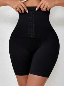 1pc Seamless High Waist Button Closure Boyshort Panty, Postpartum Shapewear To Slim Waist And Lift Buttocks