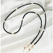 时尚水晶串珠眼镜链，黑色口罩/太阳镜挂绳带眼镜配件女士