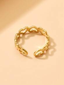 1 件可调节不锈钢空心心形戒指，女士可爱日常佩戴配饰 - 銀色 - 查看 6