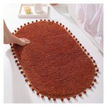 Non Slip Oval Boho Pom Bath Rug For Bathroom Bedroom, Plush Soft Absorbent Washable Shower Mat With Cute Pom Pom Decor, Terracotta 20x30 Inches Microfiber Bath Mat Safe For Kids And Pets - Multicolor - View 3