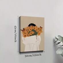 1 Pc Framed Sunflower Bouquet Woman African American Wall Art Textured Canvas Poster Painting Wall Decor For Bedroom Living Room, Ready To Hang