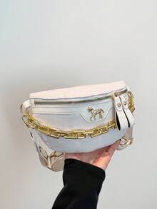 限时折扣！时尚可爱马匹鳄鱼纹女士腰包/胸包 - 黑色 - 查看 12