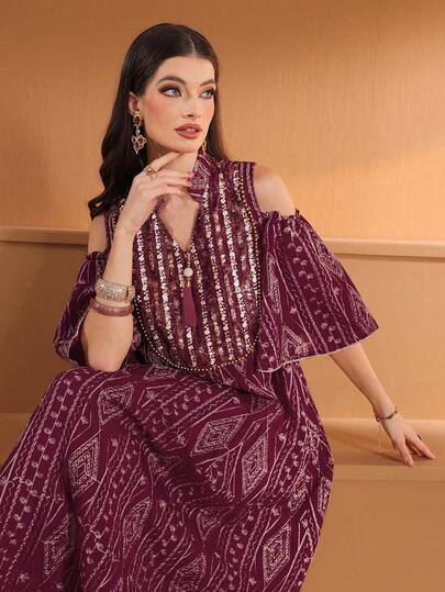 女士纯色贴花镂空优雅刺绣阿拉伯风格夏装（领口花丝带随机剪裁，可能与上衣不搭配）