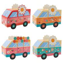 12/24 piezas Cajas de favores para fiesta con diseño retro Autobús de la paz hippie como centro de mesa - Decoraciones para fiesta de cumpleaños hippie con símbolos de paz, margaritas y arcoíris - Multicolor - Ver 2