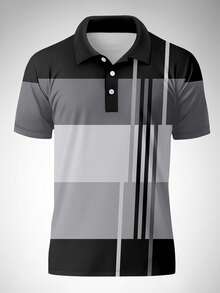 Top Polo de Manga Curta Casual para Homens Plus Size - Multicolorido - Visão 3
