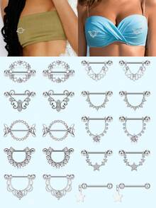 心形乳头环 14G 乳头穿孔首饰 不锈钢乳头舌环杠铃穿孔首饰 女士 14 毫米 1 对 - Silvery-2 - 查看 5